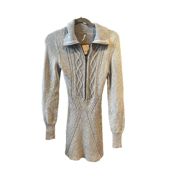 NWT Free People Mont Blanc Mini Sweater Dress Zip Up Collar Cable Knit Small - Picture 6 of 12